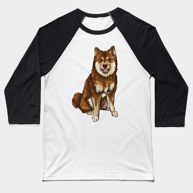 Finnish Lapphund Dog | Chocolate and Tan Baseball T-Shirt by Shirin Illustration